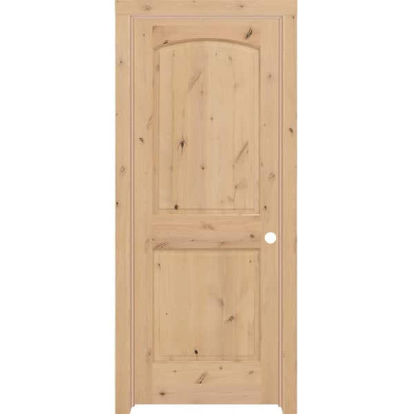 Steves & Sons 32 in. x 80 in. 2-Panel Round Top Left-Handed Unfinished Knotty Alder Wood Single Prehung Interior Door with Casing