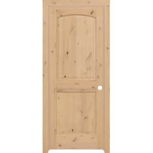 30 in. x 80 in. 2-Panel Round Top Left-Handed Unfinished Knotty Alder Wood Single Prehung Interior Door with Casing