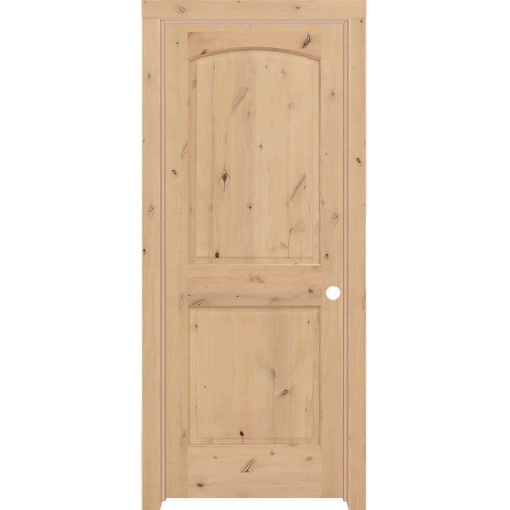 Steves & Sons 28 in. x 80 in. 2-Panel Round Top LH Unfinished Knotty ...