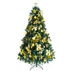 Gymax 7.5 ft. Pre-Lit Artificial Christmas Tree Hinged Tree with Metal ...