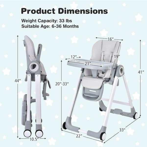 Costway Grey Baby Folding Convertible High Chair w/Wheel