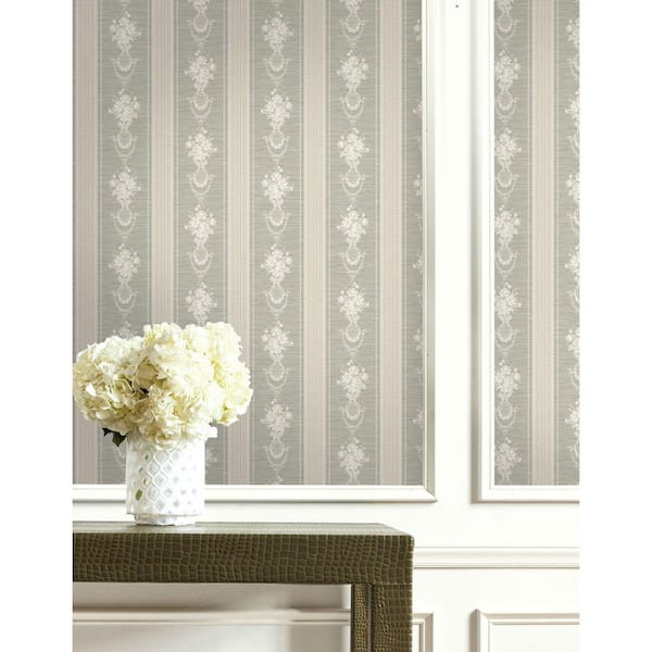 Floral Cameo Stripe Gray Paper Non-Pasted Strippable Wallpaper Roll (Cover 56.05 sq. ft. )