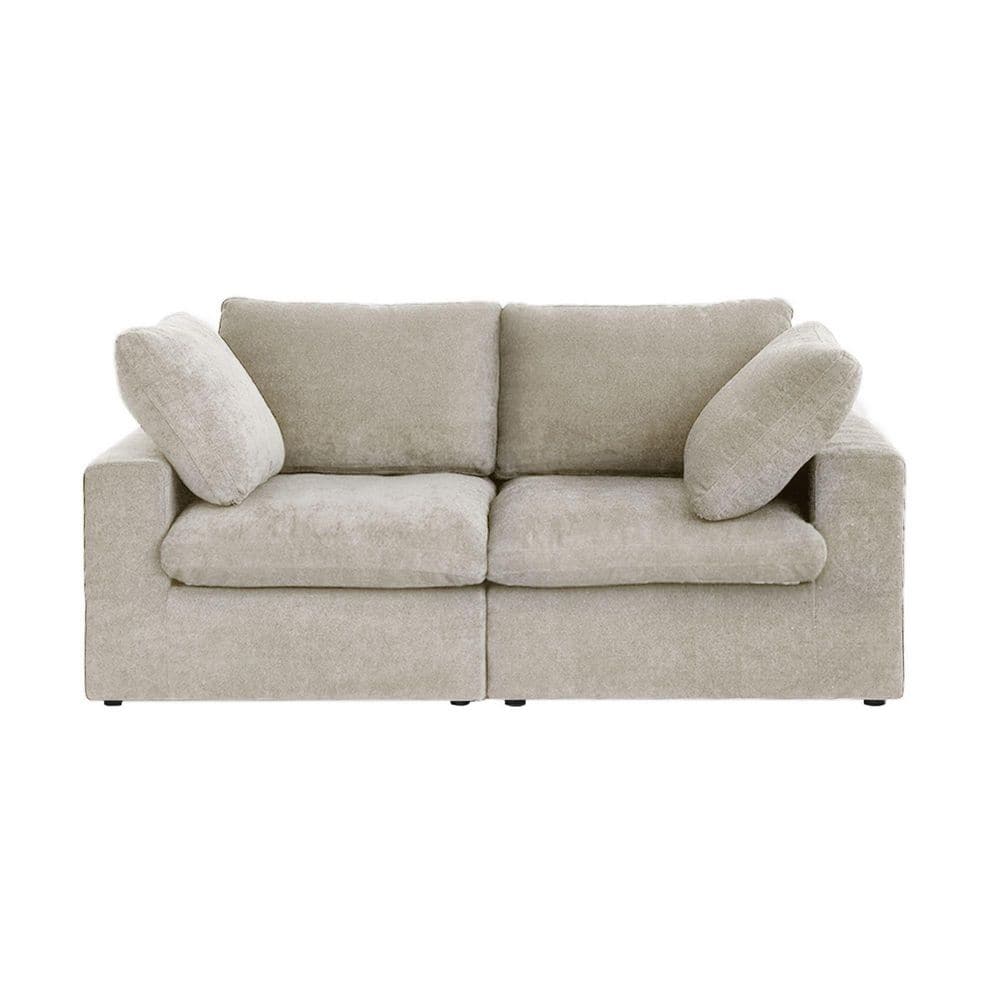 J&E Home 80 in. Square Arm Linen 3-Seater Removable Cushion Loveseat ...