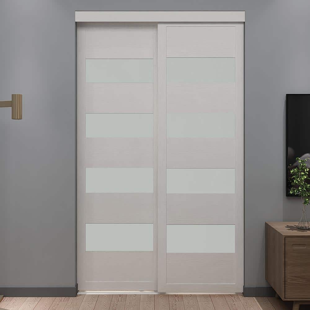 48 in. x 80.5 in. 4-Lite White Woodgrain Fusion MDF Frosted Sliding Closet 
