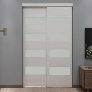 48 in. x 80.5 in. 4-Lite White Woodgrain Fusion MDF Frosted Sliding Closet Door