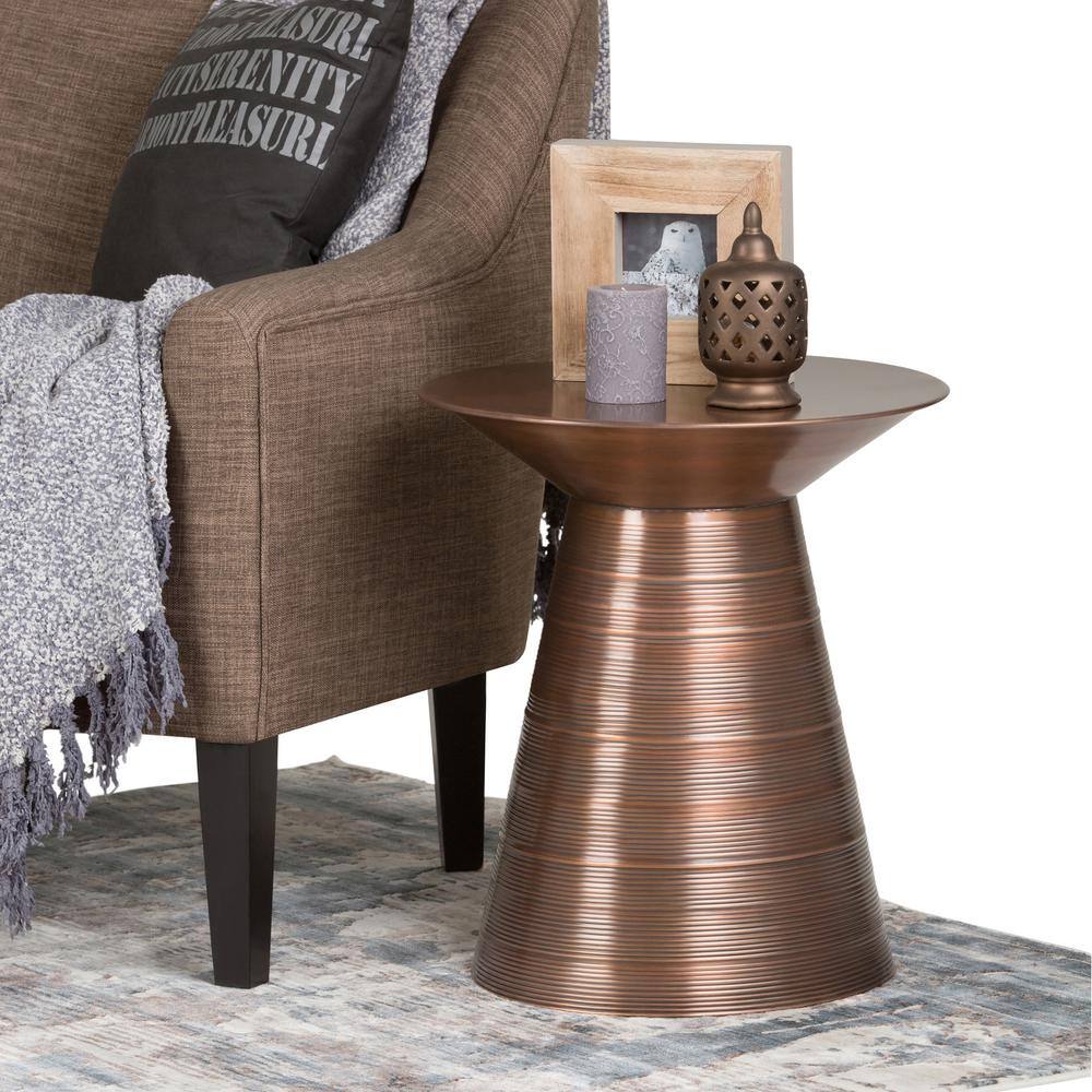 Handcrafted 18" Round Metal Accent Table in Aged Copper
