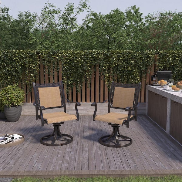 Clihome Aluminum Frame Swivel Sling Outdoor Patio Dining Chairs Set of 2