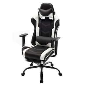 Nyomi White Polyvinyl Gaming Chair with Adjustable Footrest and Headpillow
