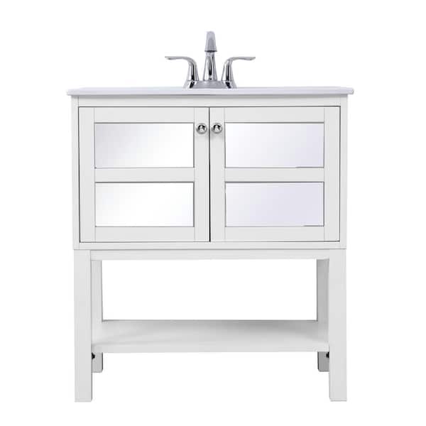 Unbranded Timeless Home 30.13 in. W x 18.5 in. D x 33.38 in. H Single Bathroom Vanity in White with White Ceramic Top and Basin