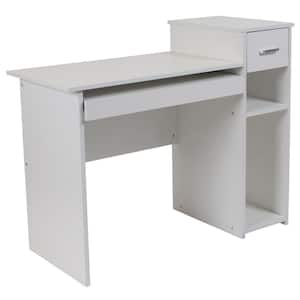 42 in. White Rectangular 1 -Drawer Computer Desk with Keyboard Tray