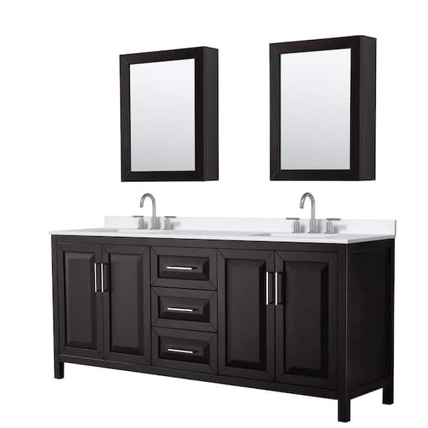 Wyndham Collection Daria 80 in. W x 22 in. D x 35.75 in. H Double Bath Vanity in Dark Espresso with White Quartz Top and Mirrors