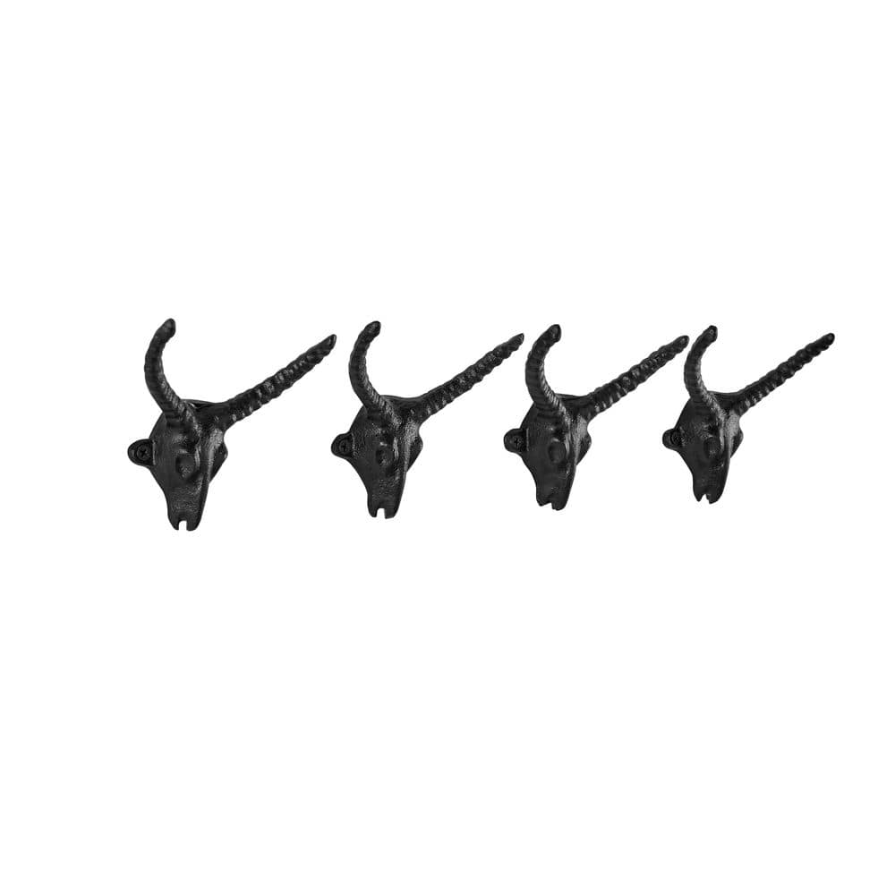 4 Piece Black Cast Iron Goat Head with Horns Decorative Wall Sculpture Figure Utility Hook Set price history on PriceWatchPro