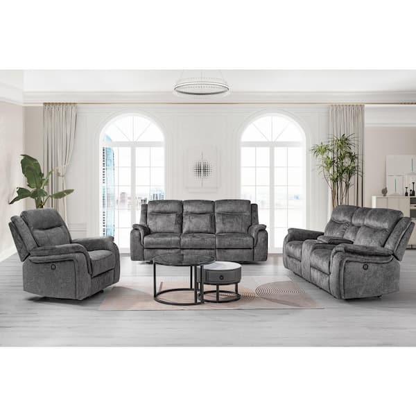 New Classic Furniture Park City 3-Piece Slate Polyester Fabric Power Footrest Living Room Set