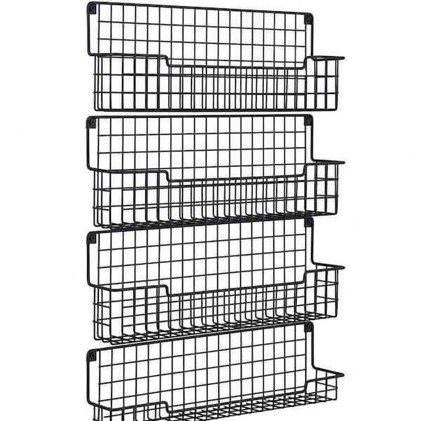 Spice Rack for Cabinet and Pantry Door, Hanging or Wall Mounted Spice Rack Saving Space for Kitchen, Black (Set of 4)