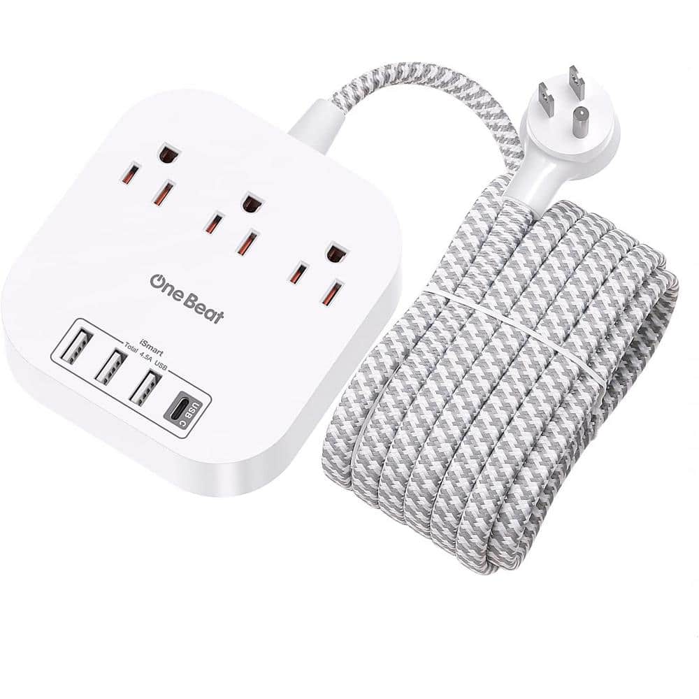 10 ft. Braided Cord Power Strip with Flat Plug, 3-Outlets 4-USB Ports (1 USB-C) Non Surge Protector for Travel in White price history on PriceWatchPro