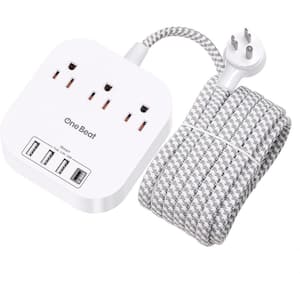 10 ft. Braided Cord Power Strip with Flat Plug, 3-Outlets 4-USB Ports (1 USB-C) Non Surge Protector for Travel in White