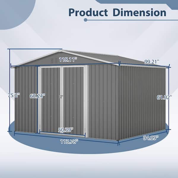 10 x 8 ft. Outdoor Storage Shed, All Weather Metal Sheds with