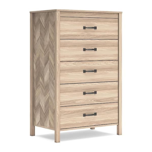 Bette Light Oak 5-Drawer 31.75 in. Tall Dresser Without Mirror
