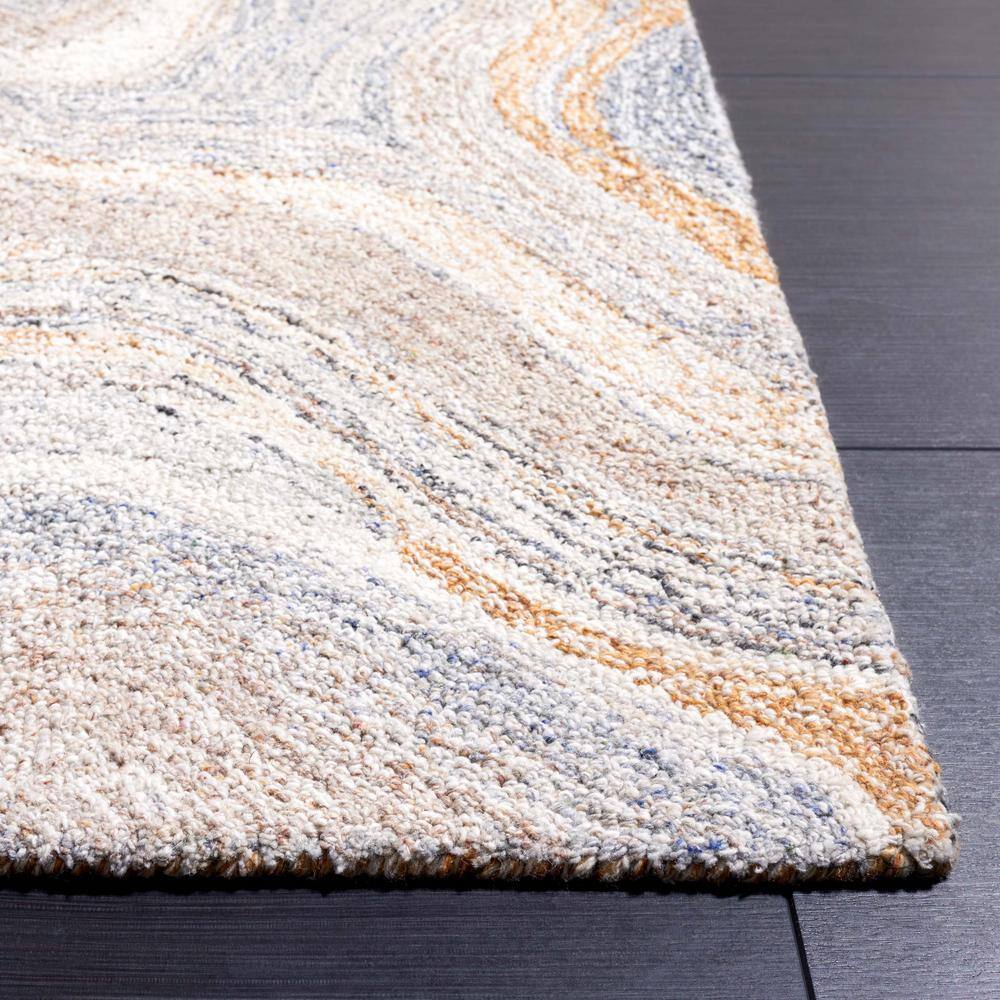 Gray and Brown Abstract Handmade Wool Area Rug, 4' x 6'