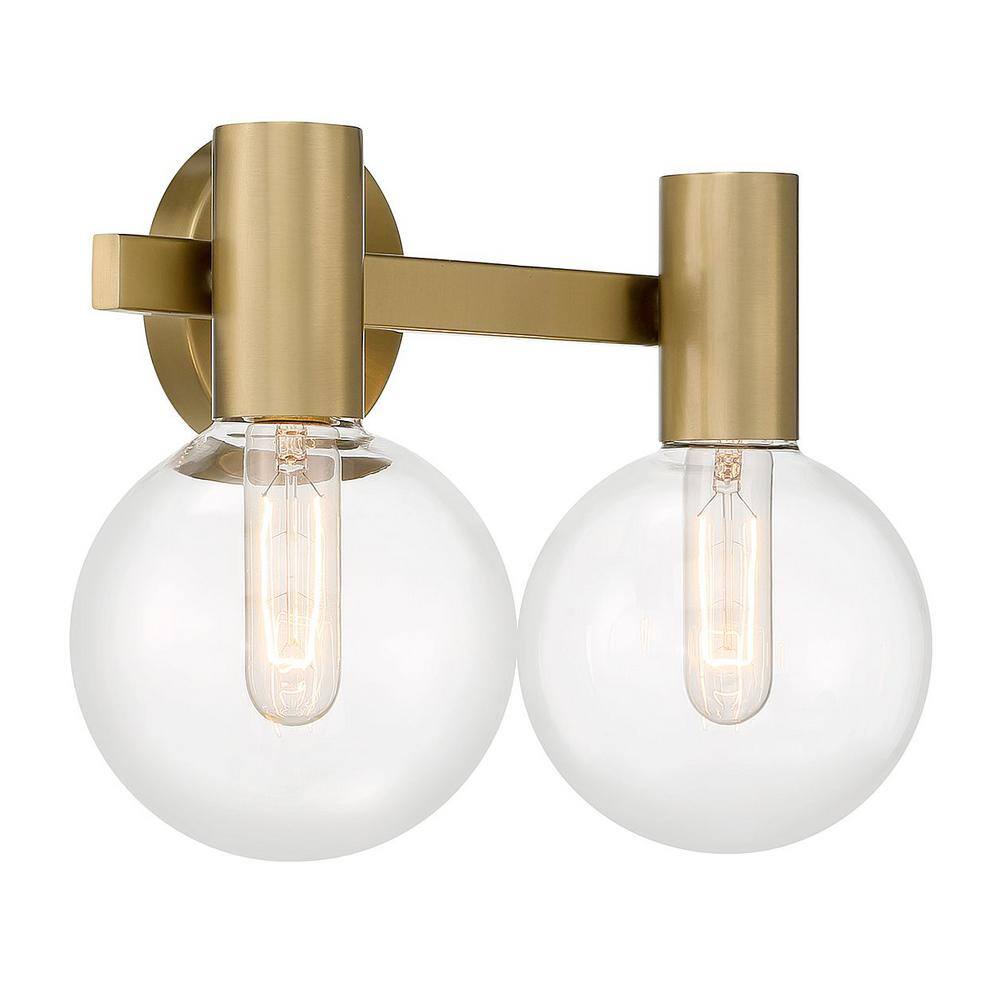 Warm Brass 2-Light Bathroom Vanity with Clear Glass Shades