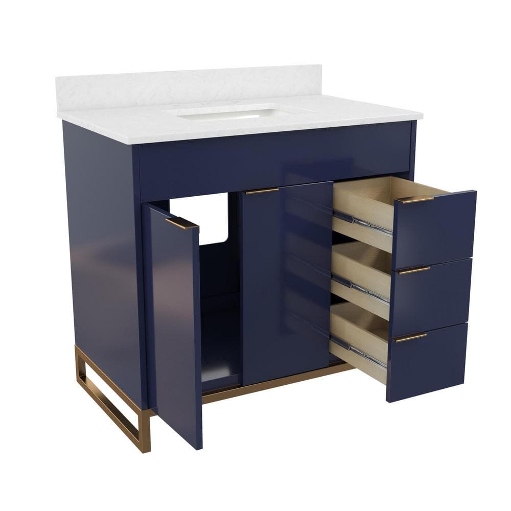 Leona 36" Navy and Gold Metal Bathroom Vanity