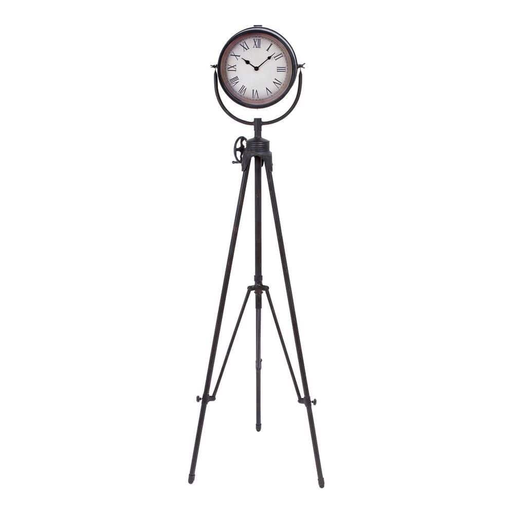 57" Black Metal Industrial Tripod Mantel Clock