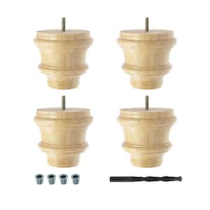 4 in. x 4-1/4 in. Unfinished Solid Hardwood Round Bun Foot (4-Pack)