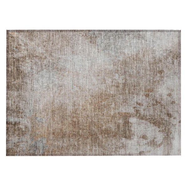 Brown, Off White 2 ft. x 3 ft. Woven Abstract Polyester Rectangle Indoor/Outdoor Area Rug