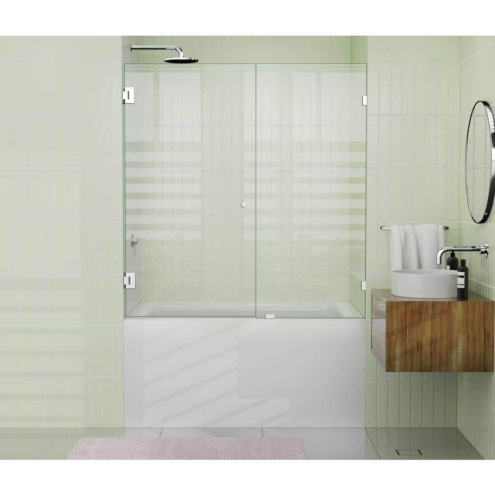 Polished Chrome Frameless Glass Bathtub Shower Door, 58.25" x 55"