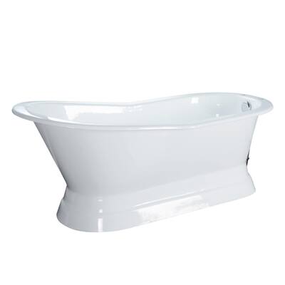 Lyndsey 66.50 in. Cast Iron Slipper Flatbottom Non-Whirlpool Bathtub in White with Faucet Holes
