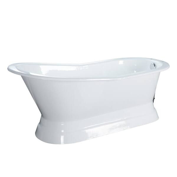 Barclay Products Lyndsey 66.50 in. Cast Iron Slipper Flatbottom Non-Whirlpool Bathtub in White with Faucet Holes