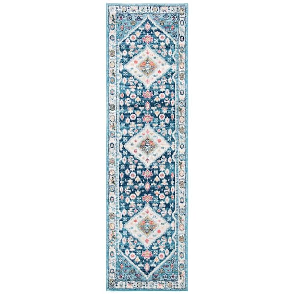 SAFAVIEH Madison Light Blue/Ivory 2 ft. x 8 ft. Border Persian Oriental Runner Rug