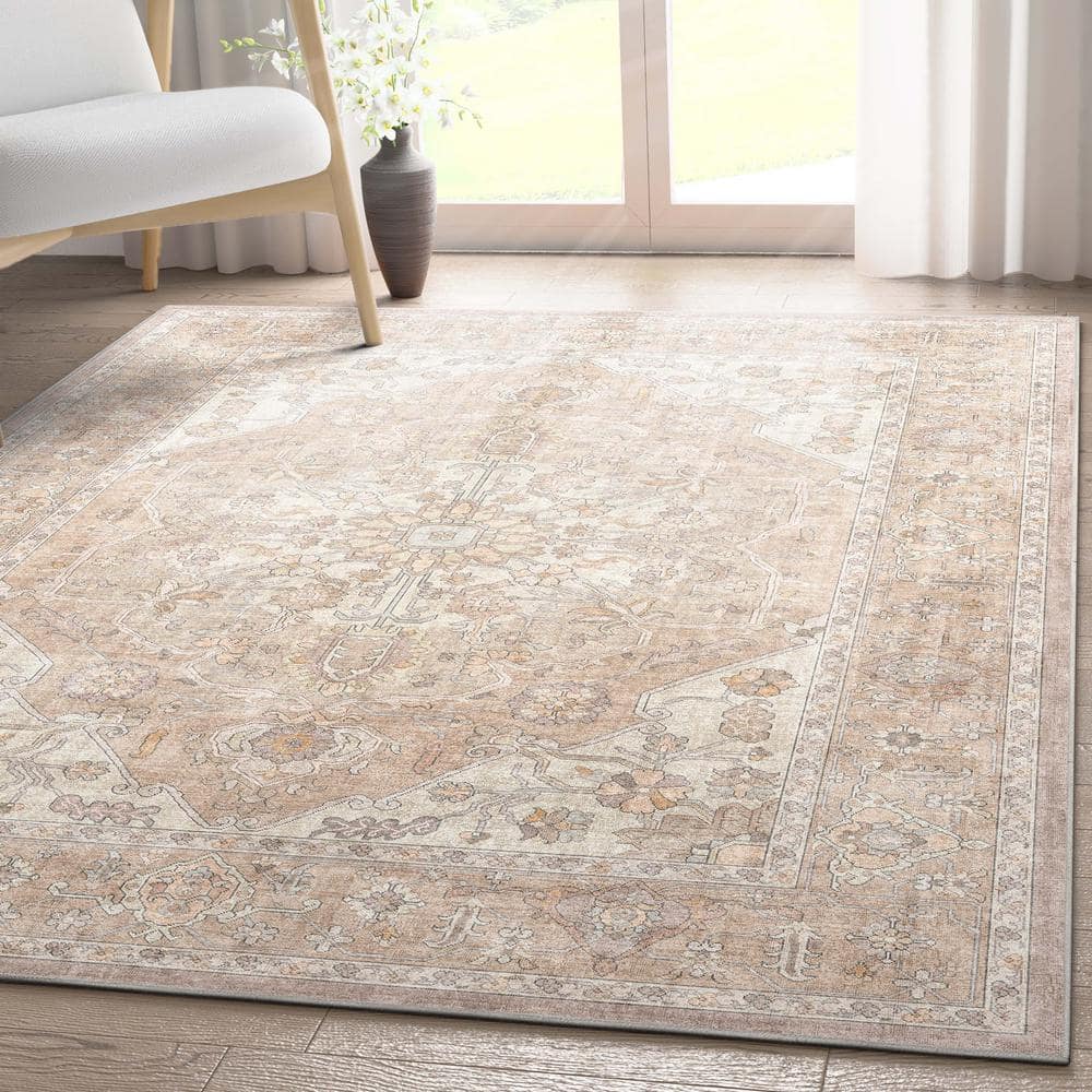 Beige 5'3" x 7'3" Vintage Persian Chenille Area Rug