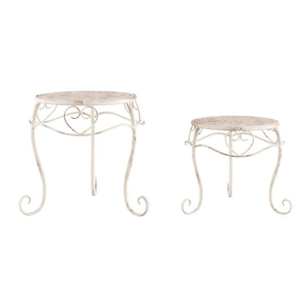 Pure Garden Antique White Metal Decorative Round Nesting Plant Stands Set Of 2 Hw1500195 The 6952