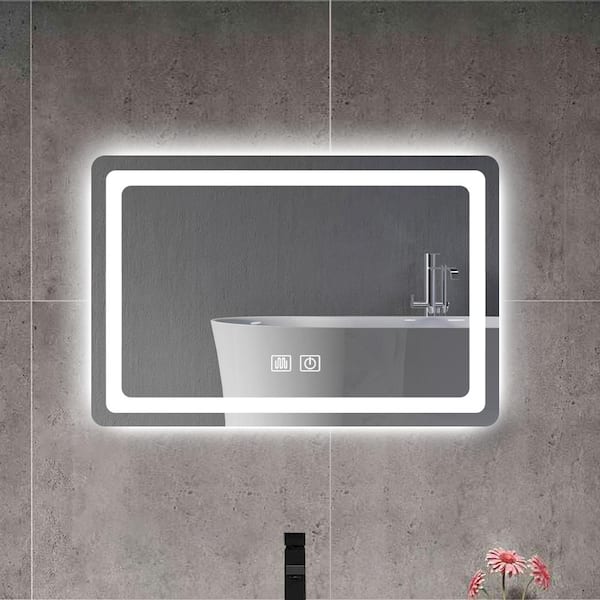 20 in. W x 28 in. H Rectangular Frameless Anti-Fog Wall Mounted LED Bathroom Vanity Mirror in Silver