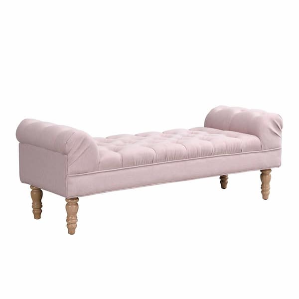 57.5 in. Pink Bedroom Bench with Rolled Arms