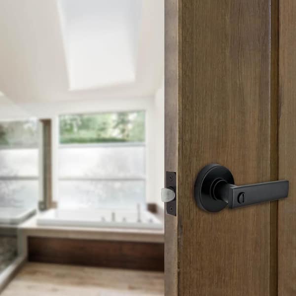 Westwood Matte Black Bed/Bath Door Handle with Round Rose (4-Pack)