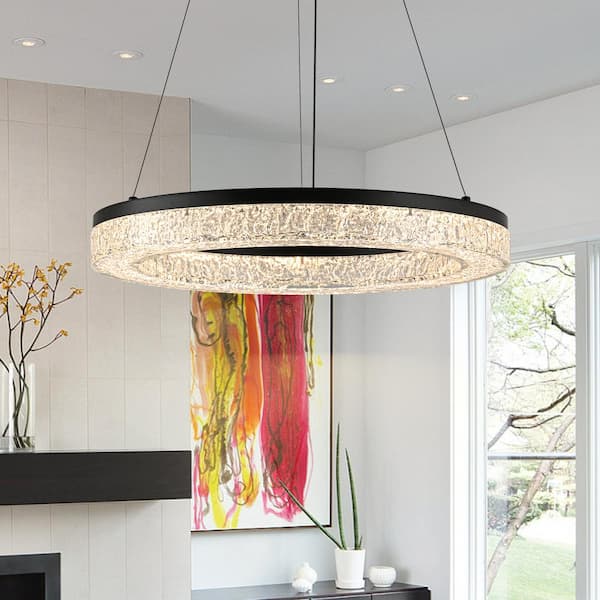 EDISLIVE Elias 1-Light 45W Integrated LED Pendant Light Black Modern Chandelier with Frosted Acrylic