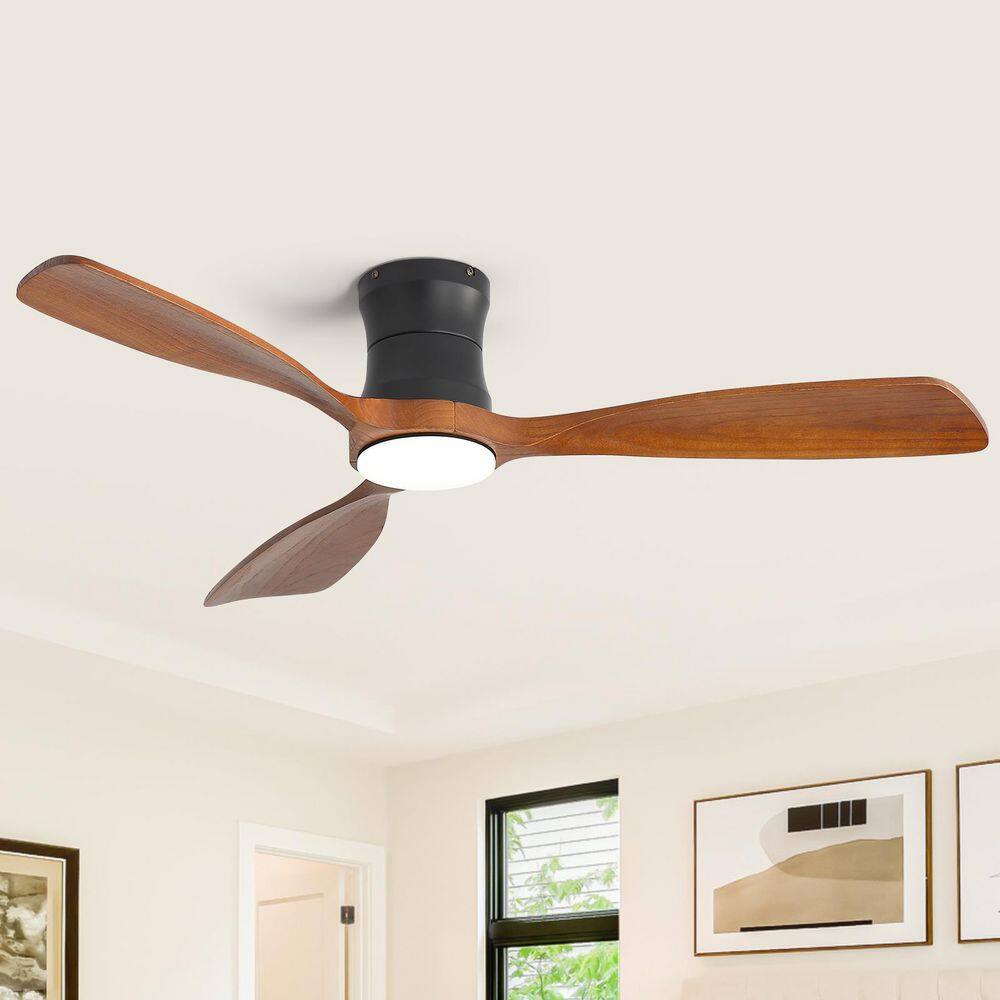 48 in. Indoor/Outdoor Flush Low Profile Standard Wood Black Ceiling Fan with LED Light Kits, 6-Speed DC Remote Control price history on PriceWatchPro