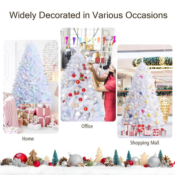 Costway 7 ft. White Iridescent Tinsel Artificial Christmas Tree