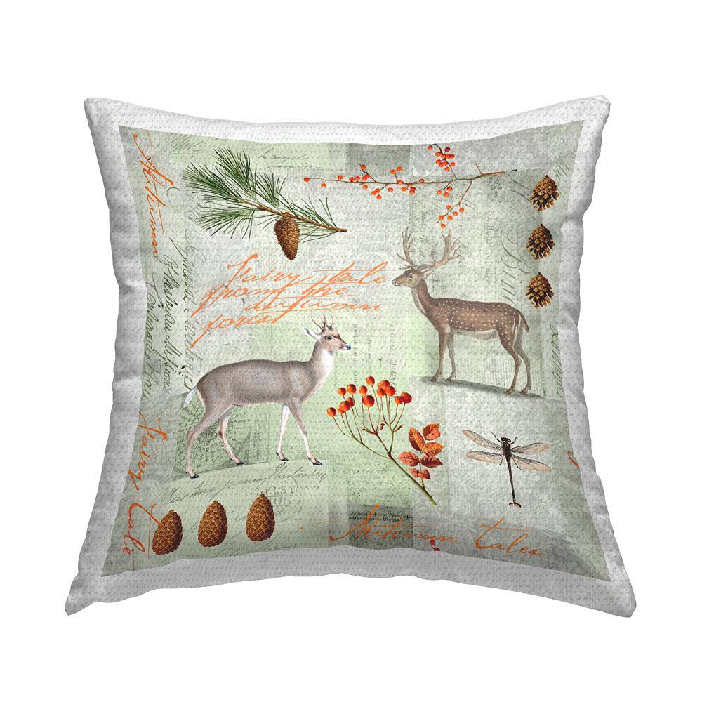 Woodland Botanical Animal Collage Multi-Color Square Outdoor Throw Pillow price history on PriceWatchPro
