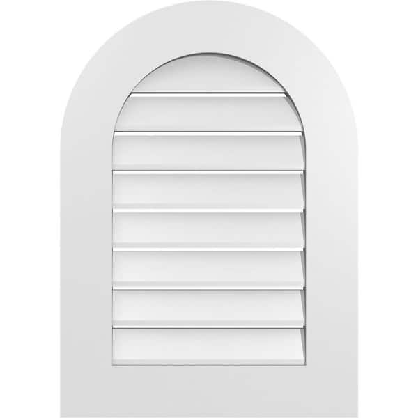 Ekena Millwork 20 in. x 28 in. Round Top White PVC Paintable Gable Louver Vent Functional
