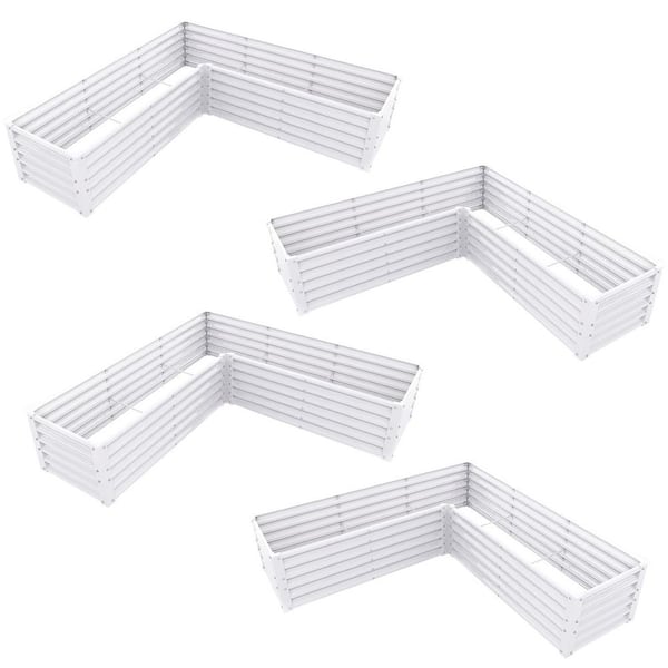 BOPOREA MEGO LLC 4 Set 74 in. x 74 in. x 18 in. L-Shaped Galvanized Steel Raised Garden Beds, Planter Boxes for Vegetables Flowers, Herbs