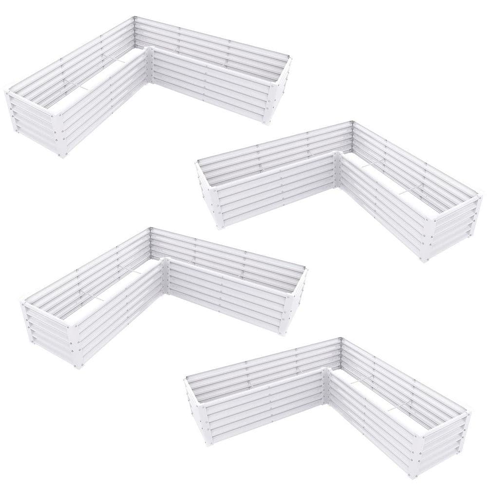 4 Set 74 in. x 74 in. x 18 in. L-Shaped Galvanized Steel Raised Garden Beds