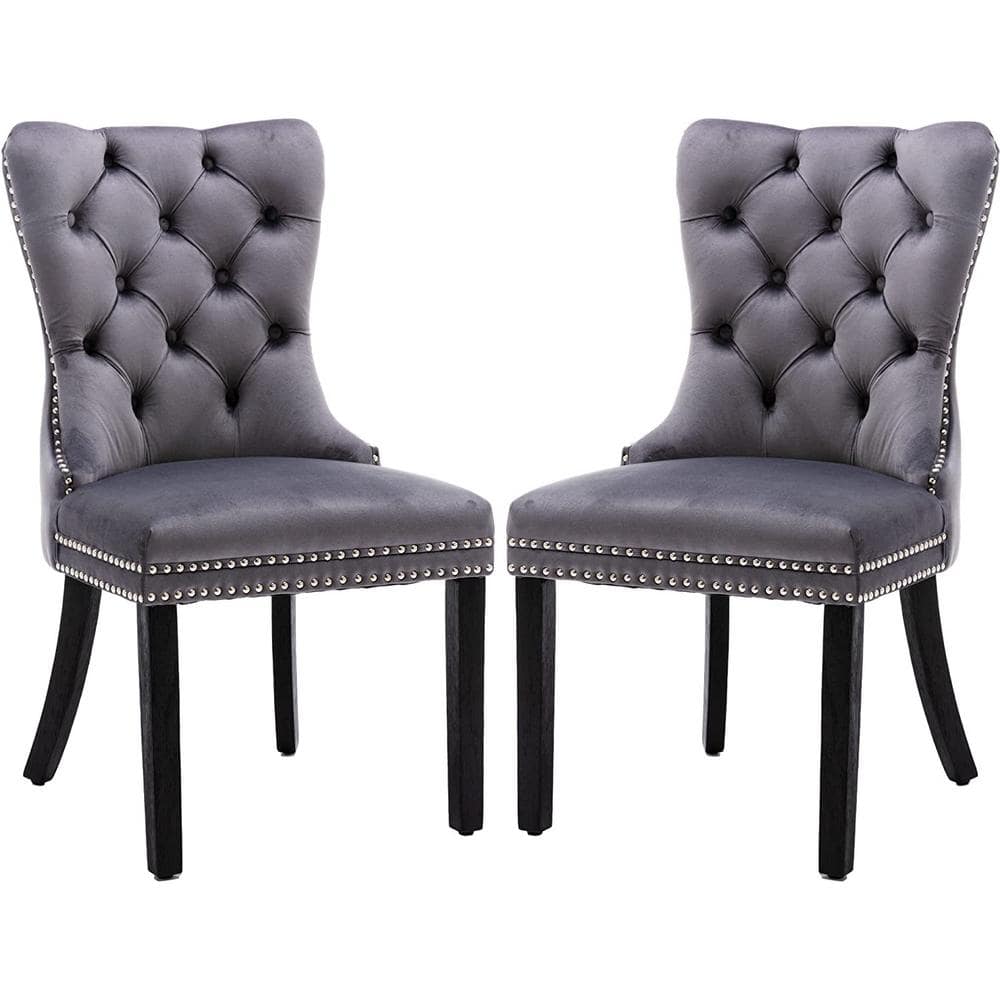 Mydepot Dark Grey Velvet Upholstered Dining Chairs Side Chairs Set of 2  Accent Diner Stylish Kitchen with Wood Legs and Padded YMPE-W114339757 -  The