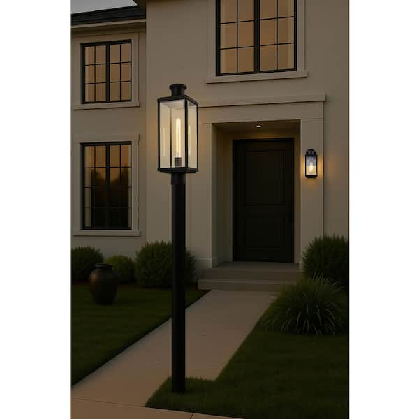 Luca 1-Light Sand Black Aluminum / Glass Hardwired Outdoor Weather Resistant Post Light with No Bulbs Included