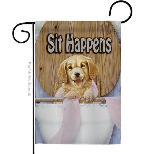 Breeze Decor 13 in. x 18.5 in. Sit Happens Dog Garden Flag Double-Sided Readable Both Sides Animals Decorative