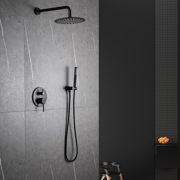 FORCLOVER Double Handle 1-Spray Shower Faucet 2.5 GPM with Waterfall Shower Head in Matte Black