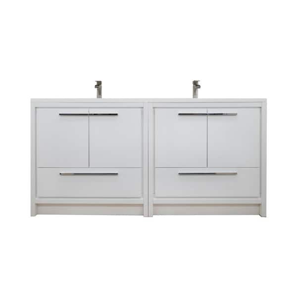 Moreno Bath Dolce 71 in. W Bath Vanity in High Gloss White with Reinforced Acrylic Vanity Top in White with White Basins