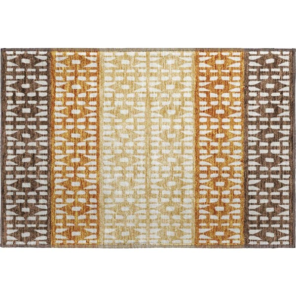 Mayfield Premium Machine Washable Abstract AMF964 Coffee 1 ft. 8 in. x 2 ft. 6 in. Area Rug